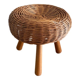Mid 20th Century Vintage Mid-Century Round Wicker Tripod Stool - Attributed to Tony Paul For Sale
