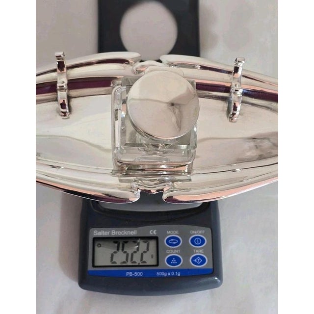 Antique Art Nouveau Sterling Silver & Cut Glass Inkwell Standish, 1912 For Sale - Image 12 of 14