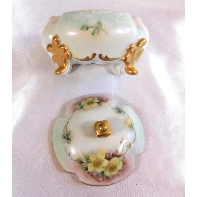 1960s Hand Painted and Signed Vanity Tray and Covered Vanity Jar For Sale - Image 13 of 14