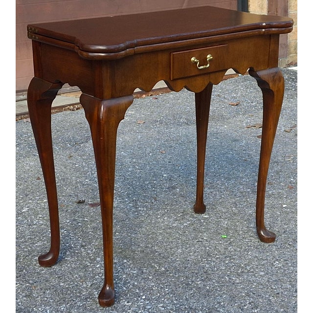 Queen Anne Mid 20th Century Queen Anne Style Mahogany Fold-Top Card Table Console Table For Sale - Image 3 of 12