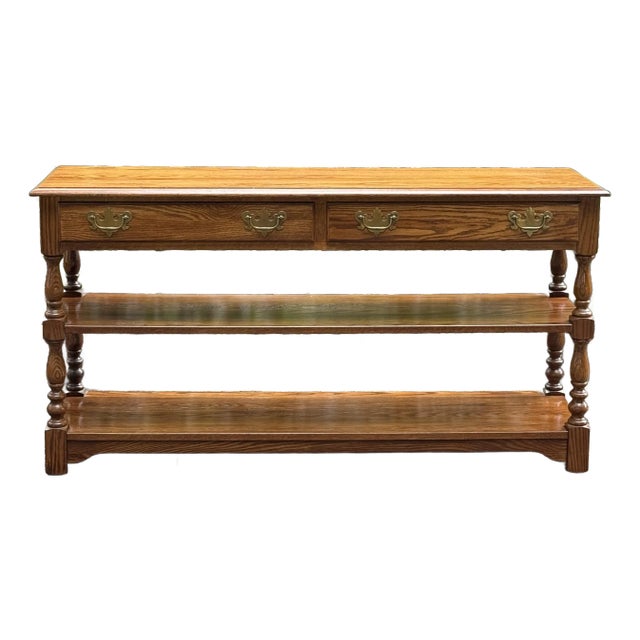 Vintage Pennsylvania House Turned Legs Oak Console Table For Sale