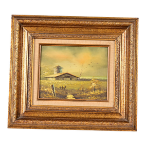 Original Artist Signed Oil Rural Landscape Painting of "Barn in Afternoon" in Carved Giltwood Frame