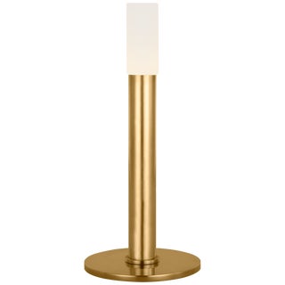 Kelly Wearstler by Visual Comfort Signature Rousseau 10" Rechargeable Accent Lamp in Antique-Burnished Brass with Etched Crystal For Sale