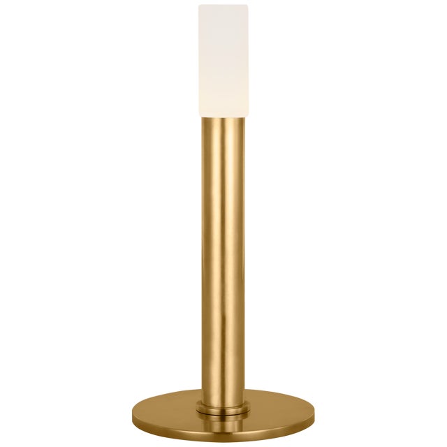 Kelly Wearstler by Visual Comfort Signature Rousseau 10" Rechargeable Accent Lamp in Antique-Burnished Brass with Etched Crystal For Sale