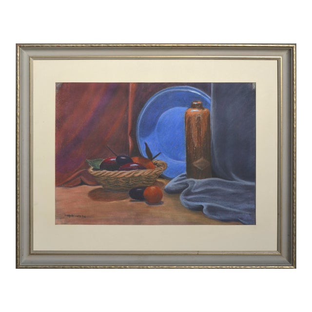 Mid Century Modern Fruit Basket With Plate Still-Life For Sale