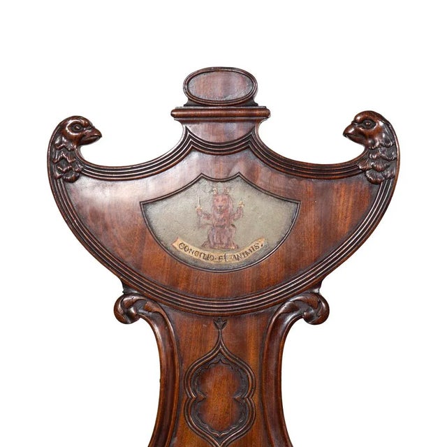 Set of Four Regency Mahogany Armorial Hall Chairs For Sale - Image 9 of 11
