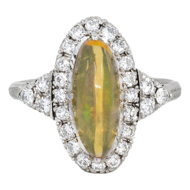 Late 20th Century Platinum Fire Opal Ring, Size 5 For Sale