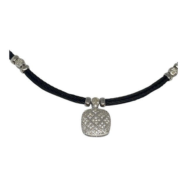 Charriol 18k Gold Dark Steel Cable & Pave Diamond Necklace For Sale