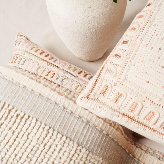 Maze Fully Hand Embroidered Pillow in Organic Cotton For Sale - Image 4 of 5