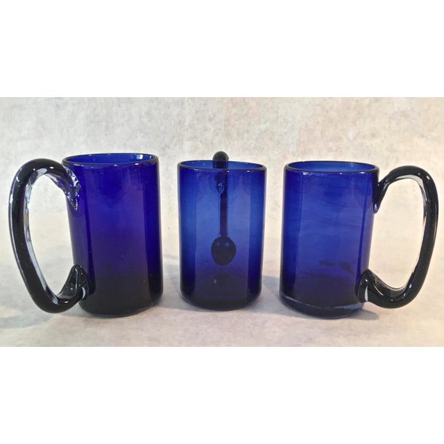 1970s Hand Blown Mexican Cobalt Mugs - Set of 3 For Sale In Tampa - Image 6 of 6