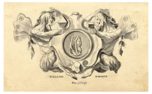 William Barrett, Satyr & Mathematician Cartouche Design, 1750, Watercolour