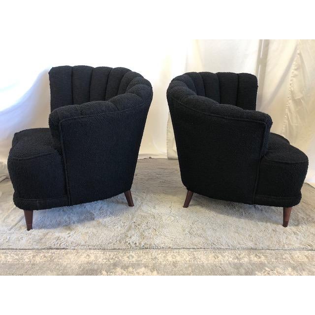 Pair of Kagan style Nautilus design chairs restored. The chairs were taken down to frame and redone with new padding, foam...