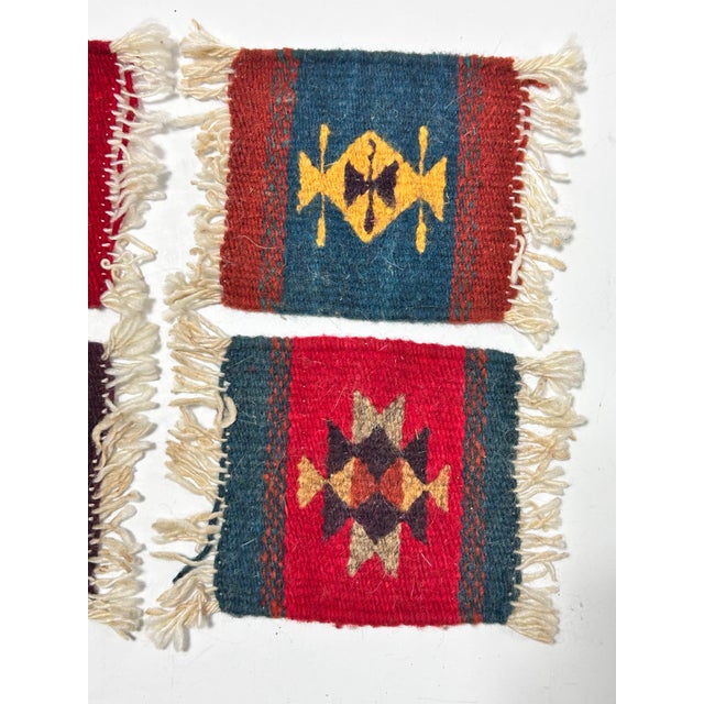 Rustic Vintage Southwestern Woven Wool Coasters With Fringe, Set of 4 For Sale - Image 3 of 7