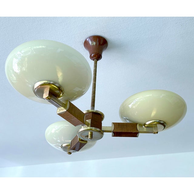 Art Deco Wood and Glass Pendant Light, 1930s For Sale - Image 9 of 18