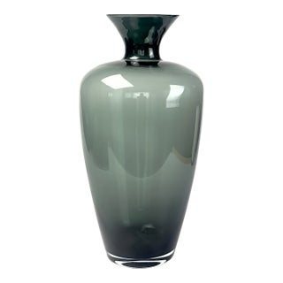 Impeccable Monumental Timeless Modern Classic Green-Gray Translucent Glass Vase For Sale