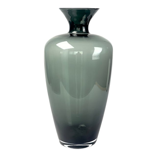 Impeccable Monumental Timeless Modern Classic Green-Gray Translucent Glass Vase For Sale
