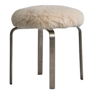 Custom Lambswool Chrome Stool For Sale