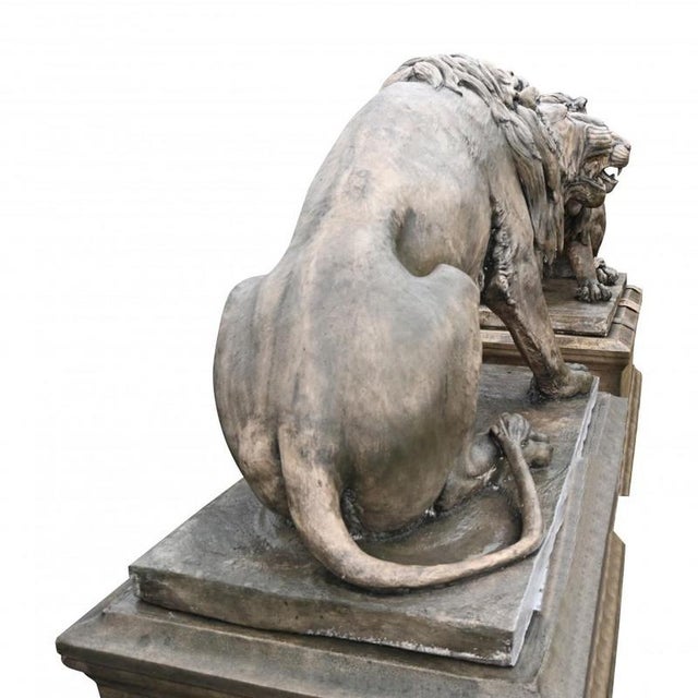 Lifesize Lion Gatekeeper Statues Stone Country House, Set of 2 For Sale - Image 4 of 16