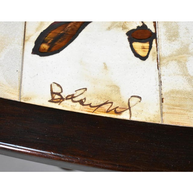 Brown French Coffee Table with Tiled Signed Top, 1970s For Sale - Image 8 of 16