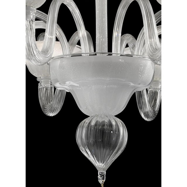 Linear Transparent and White with Silver-Leaf Murano Glass Chandelier by Simoeng For Sale - Image 6 of 7