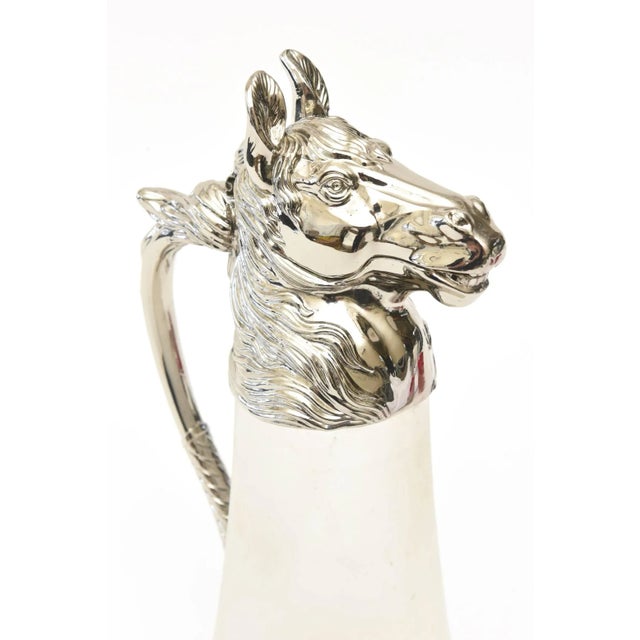 Figurative Vintage Retored Nickel-Plated and Frosted Glass Horse Decanter or Pitcher/ Barware For Sale - Image 3 of 11