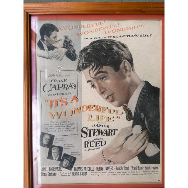 Late 20th Century Vintage Framed “It’s a Wonderful Life” Movie Poster Print Featuring James Stewart & Donna Reed For Sale - Image 5 of 9