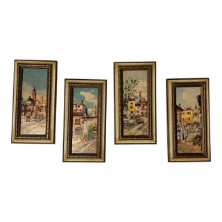 Vintage Mid-Century European Architectural Street Scenes - Framed Miniatures - Set of 4 For Sale