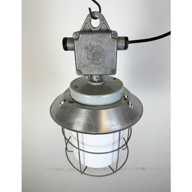Industrial Aluminium Cage Light with Milk Glass from Elektrosvit, 1970s For Sale - Image 9 of 17