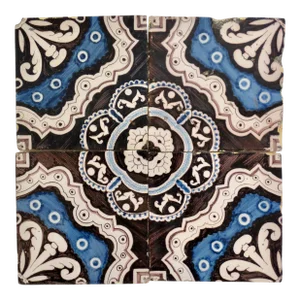 Antique Dutch Delft Kaleidoscope Tiles, Set of 4