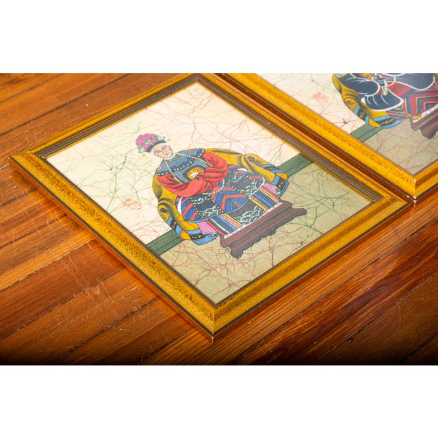 Vintage Chinese Qing-Style Ancestor Portrait Paintings, Framed - Pair For Sale - Image 16 of 18