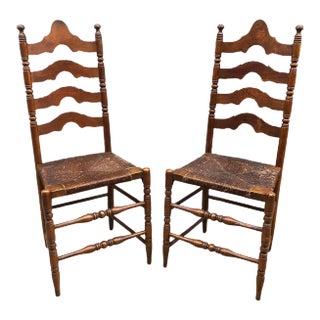Pair of Early 20th Century Patinated Ladder Back Chairs For Sale