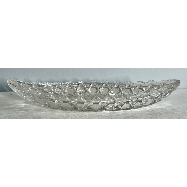 Vintage American Brilliant Period Cut Crystal Glass Oval Scalloped Edge Dish For Sale - Image 9 of 16
