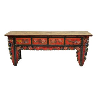 Antique Early 20th Century Chinese Red Lacquer Altar / Console Table For Sale
