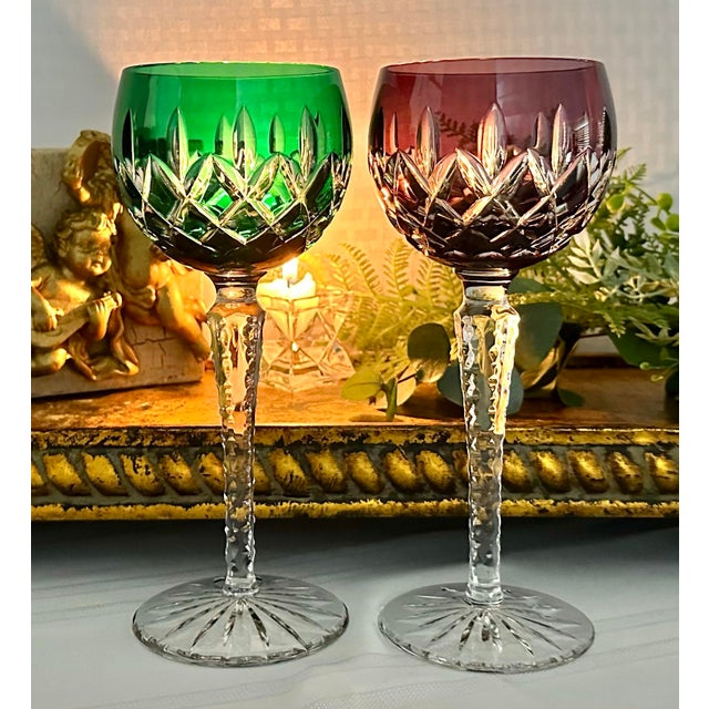Mid 20th Century Ajka Arabella Wine Hocks Cut Emerald Green, Blue, Ruby Red, Amethyst - Set of 4 For Sale - Image 9 of 10