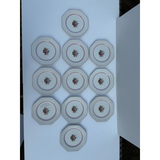 Ceramic Wood & Sons England Pink Flower Basket Plates - 11 For Sale - Image 7 of 7