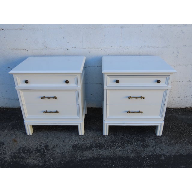 Hollywood Regency Brass Bamboo Handles Tall Nightstands End Tables a Pair 6352 For Sale - Image 10 of 18