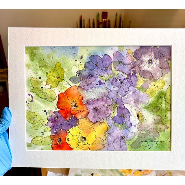 Original Framed Watercolor Painting “Iceland Poppies and Sweet Peas” For Sale - Image 10 of 12
