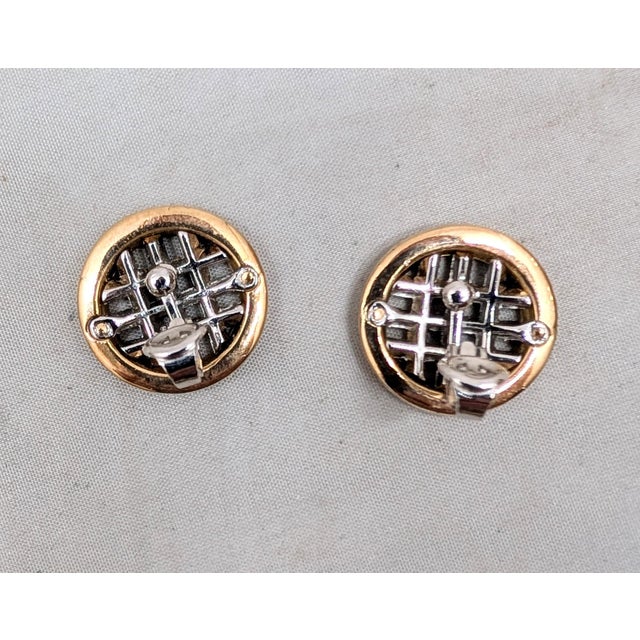 1950s Vintage 1950s Signed Crown Trifari Round Faux-Sapphire & Clear Baguettes Clip Earrings-2 Pieces For Sale - Image 5 of 9