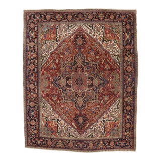 Antique Persian Heriz Rug - 10'02 x 12'10 For Sale