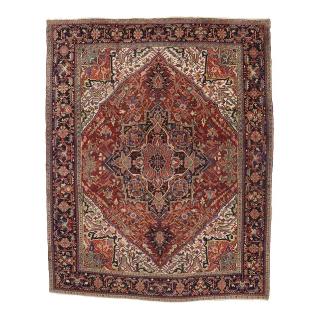 Antique Persian Heriz Rug - 10'02 x 12'10 For Sale