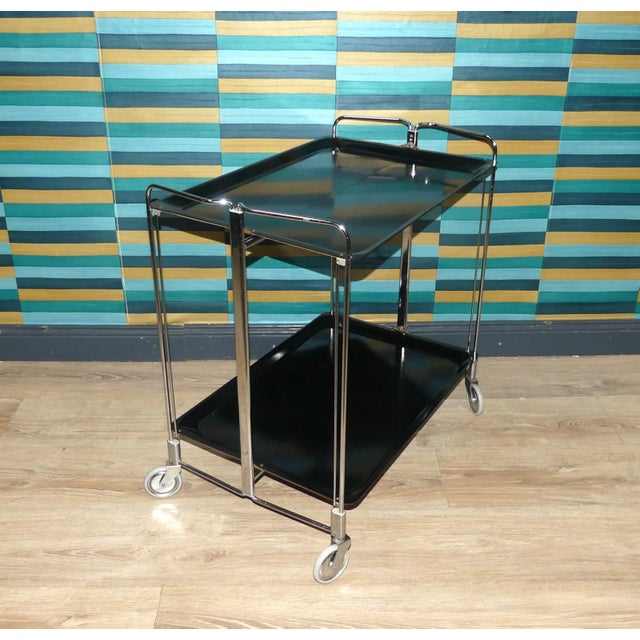 1960s Folding Bar Cart in Black and Chrome from Dinett, 1960s For Sale - Image 5 of 13