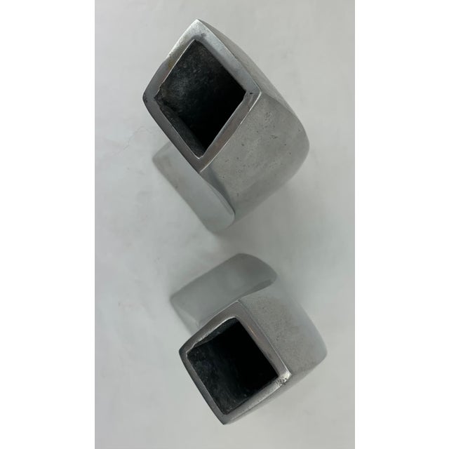 1990s Vintage Modern Aluminum Vases- Set of 2 For Sale - Image 4 of 10