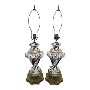 1950s Italian Capodimonte Rococo Revival Porcelain Table Lamps, Pair