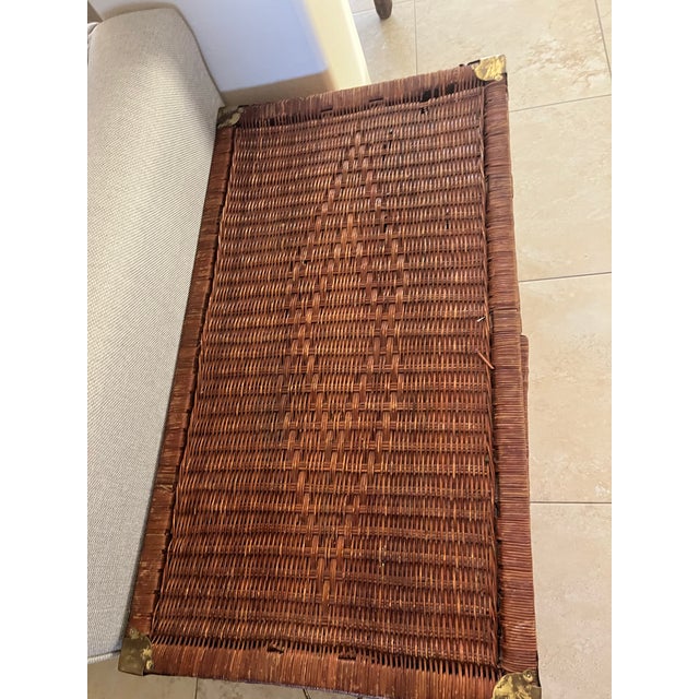 1970s Chinoiserie Handwoven Wicker and Brass Two-Door Storage Trunk 2 Door Cabinet For Sale In Phoenix - Image 6 of 12