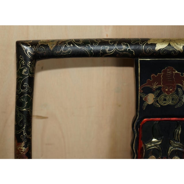 Set of Chinese Ming Style Lacquered & Painted Armchairs, 1900s For Sale - Image 6 of 18