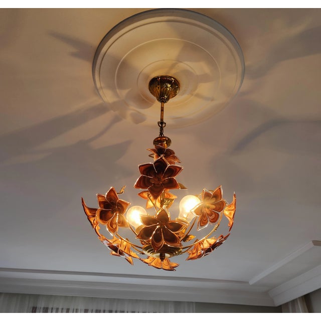 Vintage Chandelier Murano Brown Glass For Sale - Image 11 of 14
