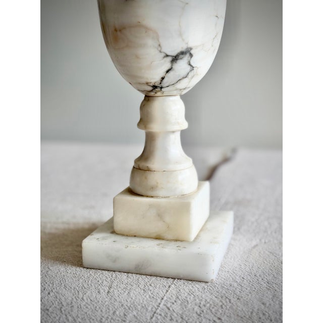 Vintage Italian Neoclassical Style Carved Alabaster Table Lamp With Pleated Lamp Shade For Sale - Image 10 of 11