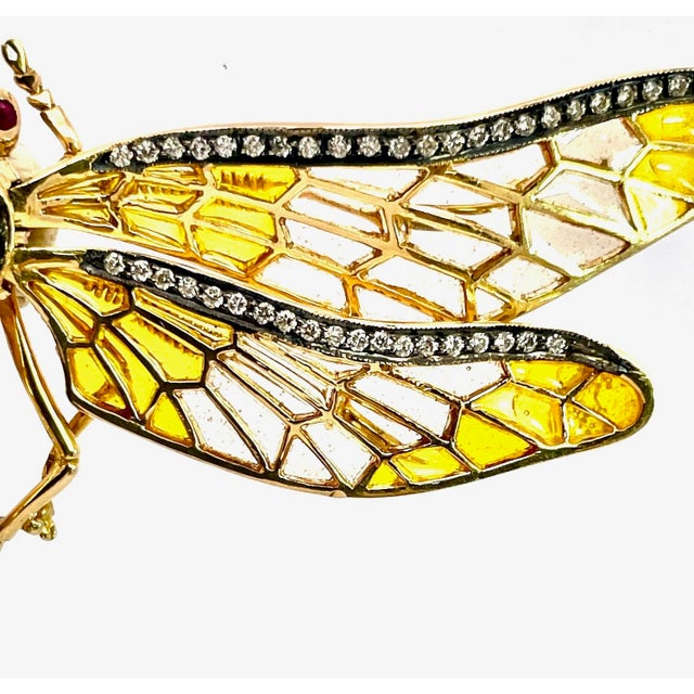 Antique Plique-À-Jour Dragonfly Brooch With Gold and Gemstones For Sale - Image 11 of 15