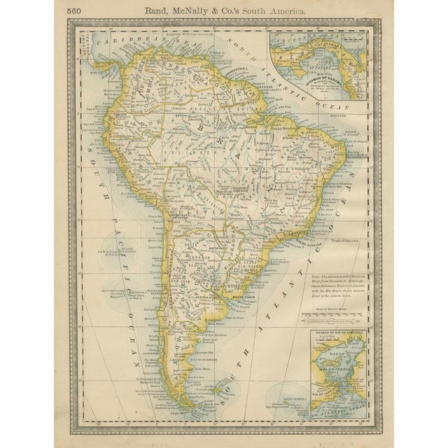 Title: Antique South America Map Wall Art – Brazil, Andes & Amazon, Rand McNally : This original antique atlas map...