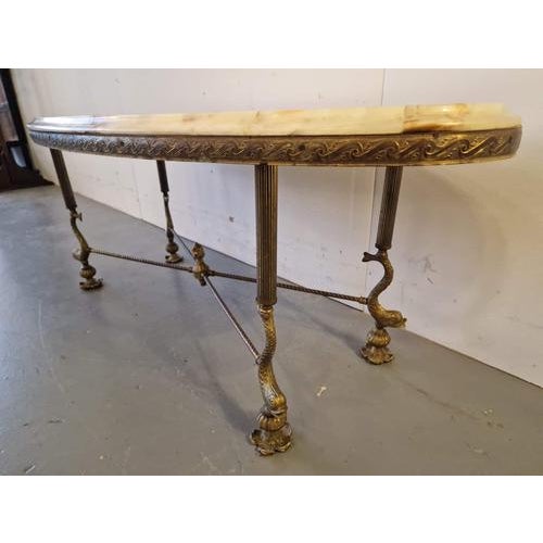Coffee table with onyx.Brass, onyx.France.1970s.Height 44cm; length 117cm; width 48cm